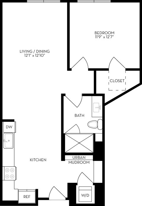 a floor plan of a house with a bedroom and a living room